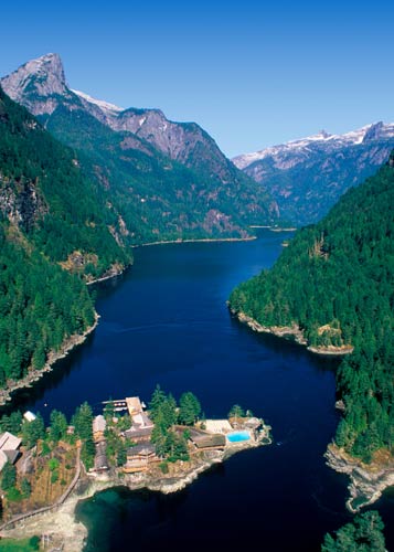 Aerial view looking in to Princess Louisa Inlet