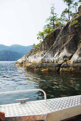 Rocky shore line in Sechelt Inlet