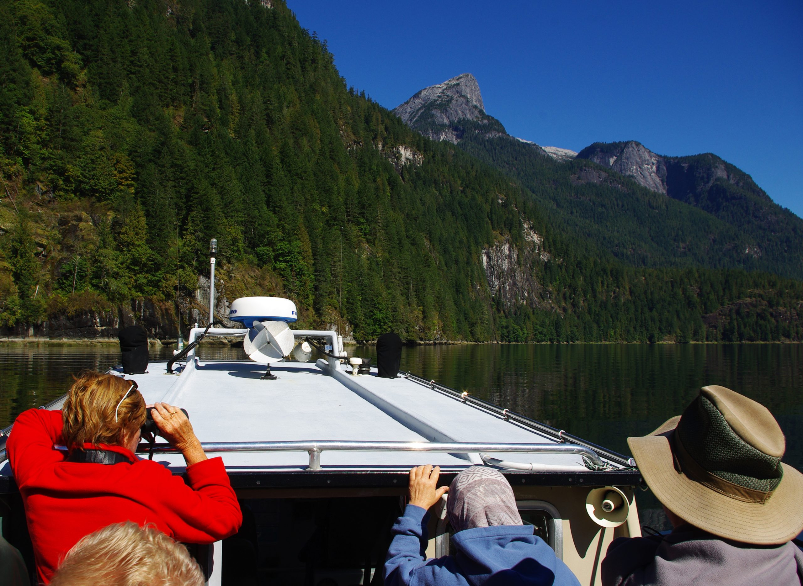Guests on the tour boat get first view of Mt One Eye, Princess Louisa Inlet